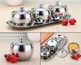 Stainless Steel Sugar Bowl with Clear Lid and Spoon