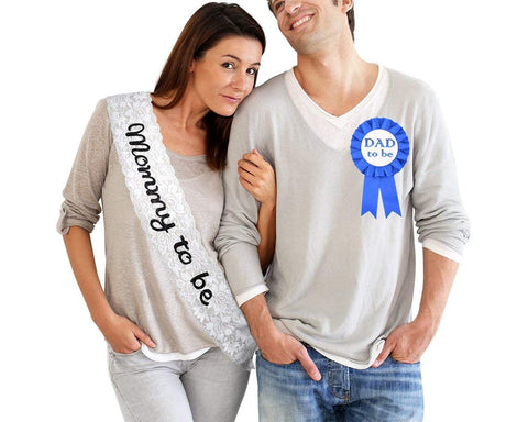 Mommy To Be Sash with Dad To Be Badge for Baby Shower Party