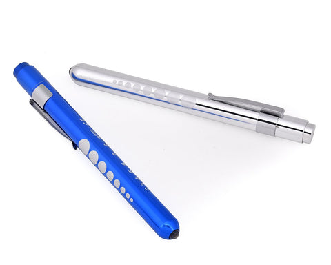 Nurse Penlight with Pupil Gauge Set of 2 - Blue and Silver