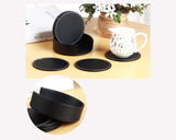 Drink Coasters 6 Pieces PU Leather Coasters with Holder - Black