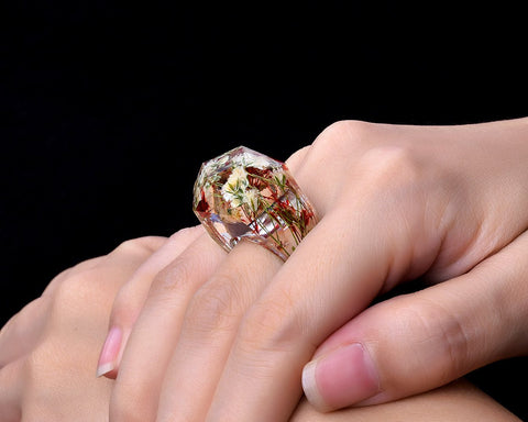 Rings for Kids Dried Flowers Resin Ring with Gift Box