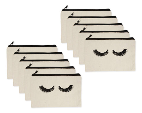 Canvas Makeup Bag 10 Pcs Eyelash Pattern Travel Cosmetic Bags with Zipper