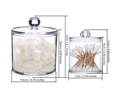 Plastic Cotton Ball and Swab Holder with Lid 2 Pieces Apothecary Jars