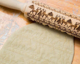 Embossed Rolling Pin 13.7 Inches Christmas Wooden Rolling Pin