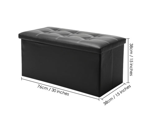 Folding Storage Ottoman Bench 30 Inches Faux Leather Storage Bench