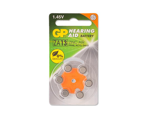 GP ZA13F Zinc Air Button Cell Hearing Aid Battery Size 13, 6 Pcs/Pack