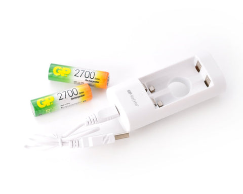 GP NiMH 2700 mAh AA Rechargeable Batteries with Free USB Charger