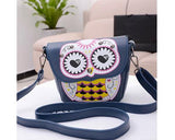 Cartoon Owl Print PU Leather Shoulder Bag - Blue