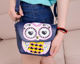 Cartoon Owl Print PU Leather Shoulder Bag - Blue