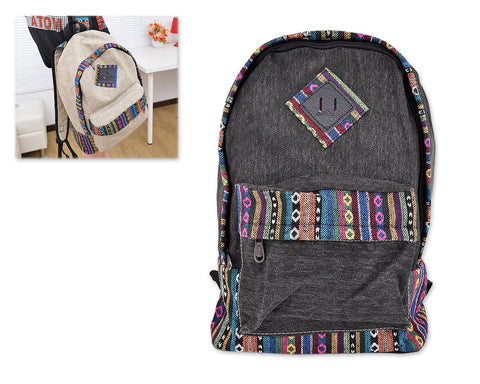 Canvas Bohemian Tribal Rucksack Backpack - Gray