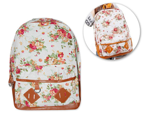 Floral Print Canvas Backpack - White