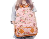 Floral Print Canvas Backpack - Pink