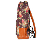 Floral Print Canvas Backpack - Deep Brown