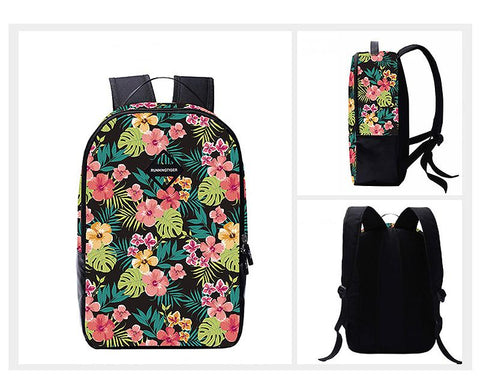 Flower Print Casual Travel Backpack - Black