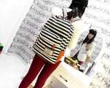 Stripe Print Korean Style Canvas Rucksack - Black