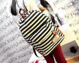 Stripe Print Korean Style Canvas Rucksack - Black