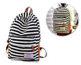 Stripe Print Korean Style Canvas Rucksack - Black