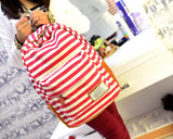 Stripe Print Korean Style Canvas Rucksack - Red