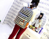 Stripe Print Korean Style Canvas Rucksack - Dark Blue