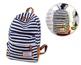 Stripe Print Korean Style Canvas Rucksack - Dark Blue