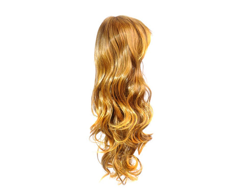 Heat Resistant Long Curly Wig with Side Swept Bangs - Brown