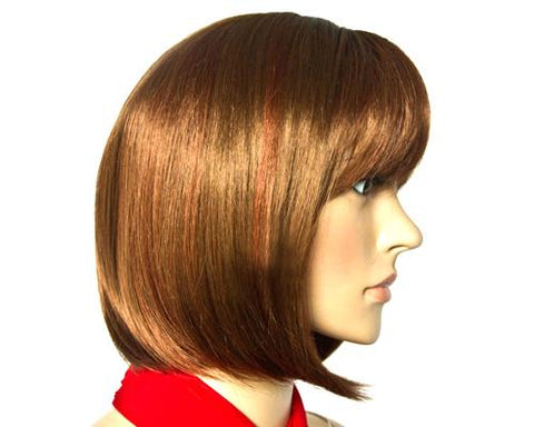 Heat Resistant Short Straight Hair Wig with Side Swept Bangs - Brown