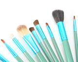 12 Pcs Professional Makeup Brush Set with Cup Holder - Mint