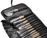 24 Pcs Wooden Makeup Brush Set - Black