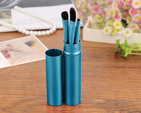 5 Pcs Professional Makeup Brush Set with Cyclinder Tube - Blue