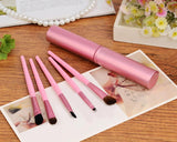 5 Pcs Professional Makeup Brush Set with Cyclinder Tube - Purple