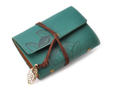 Leaf Pattern Leather Card Holder - Green