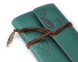 Leaf Pattern Leather Card Holder - Green