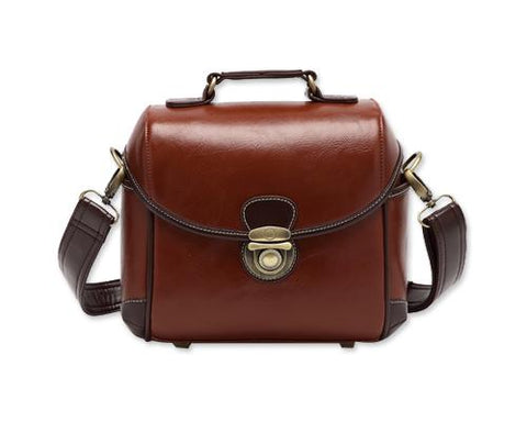 Classic DSLR Leather Shoulder Bag with Detatchable Strap - Brown