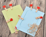 10 Pcs Wooden Pegs Paper Photo Clip With Linen String - Heart