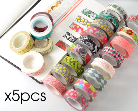 5 Pcs 1.5 cm Japanese Flower Craft Decor Paper Washi Masking Tape