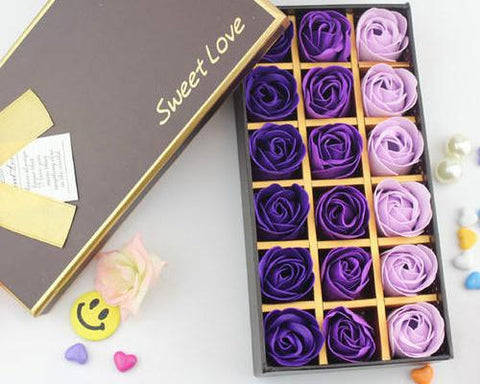 18 Pcs Romantic Rose Petal Flower Soap Gift Set - Purple