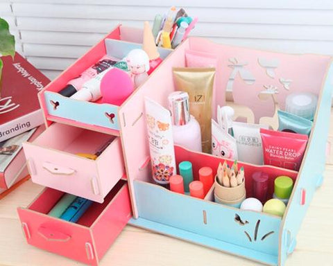 Decorative DIY Colorful Wooden Desk Cosmetic Storage Box