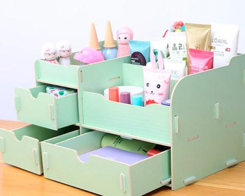 Decorative DIY Wooden Desk Cosmetic Storage Box - Mint