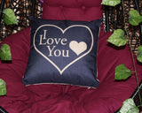 2 Pcs 18'' Cotton Linen I Love You Romantic Cushion Cover - Blue