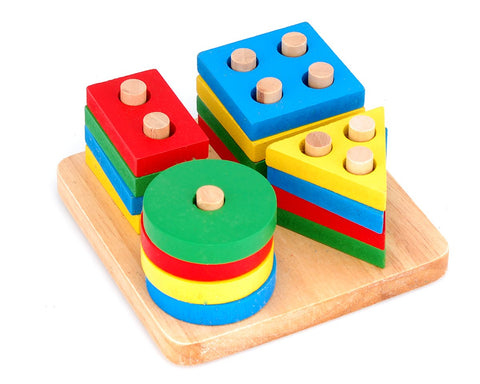 Children's Wooden Toy Intelligence Shape Sorter Stack Puzzle Tray