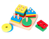 Children's Wooden Toy Intelligence Shape Sorter Stack Puzzle Tray