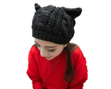 Korean Style Women Winter Cat Ear Knit Hat - Black