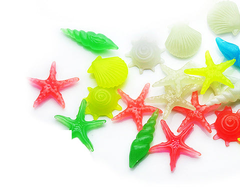 60 Pcs Small Luminous Aquarium Pebbles Set - Starfish and Shell