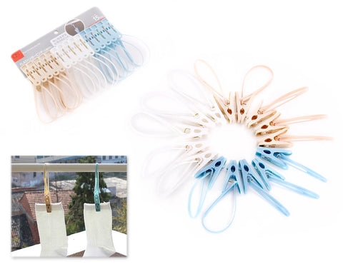 15 Pcs Non-slip Plastic Clothes Pins with Rope Straps