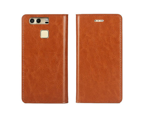 Wallet Series Huawei P9 Genuine Leather Case - Brown