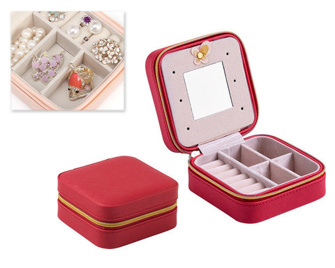 Simple and Small Travel Jewelry Box Organizer with Mirror - Red