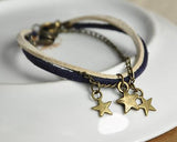 Star Pendant Black Leather Bracelet