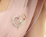 Flower Center Heart Crystal Brooch Pin