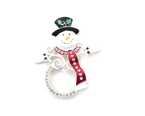 Xmas Snowman Crystal Brooch Pin