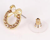 Sweet Ribbon Crystal Pearl Earrings Studs for Women